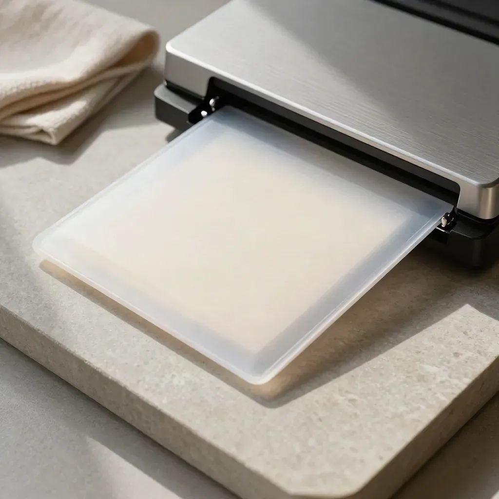 Document sleeve, ID case, and scanner lid on stone with soft side light